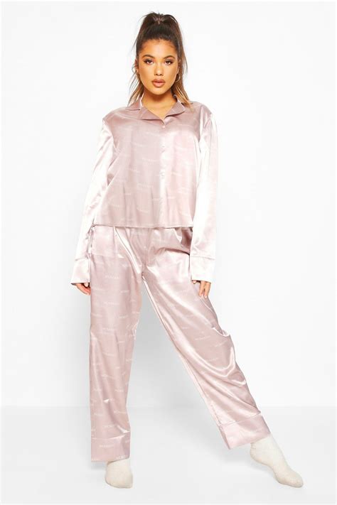 Woman Satin Trouser Pyjama Set Boohoo Pink Silk Pajamas Satin