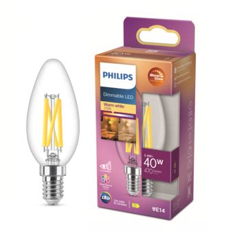 Ampoule flamme LED à filament Philips E14 translucide 40 W blanc chaud