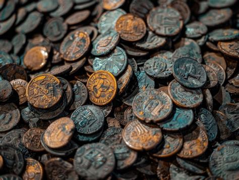 Premium Photo Ancient Copper Coins In A Closeup Pile Ai Generative