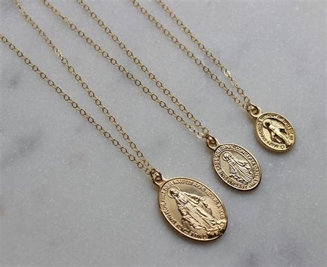 Gold Filled Virgin Mary Necklace Miraculous Medal Necklace Blessed