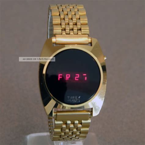 Vintage Timex Ssq Led Watch Goldfarbes Vergoldetes Gehäuseband