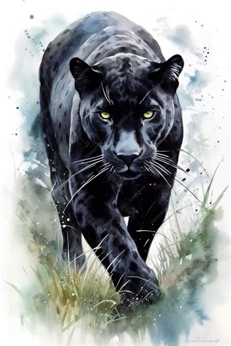 Premium Photo | The black panther is a watercolor painting by person.