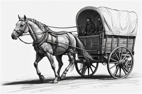 Premium Photo | A drawing of a wagon with a horse drawn on it generative ai