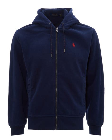 Ralph Lauren Mens Polar Fleece Hoodie Navy Blue Hooded Jacket