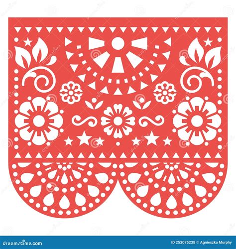 Papel Picado Roter Vektor Blumendesign Mit Abstrakten Formen Retro