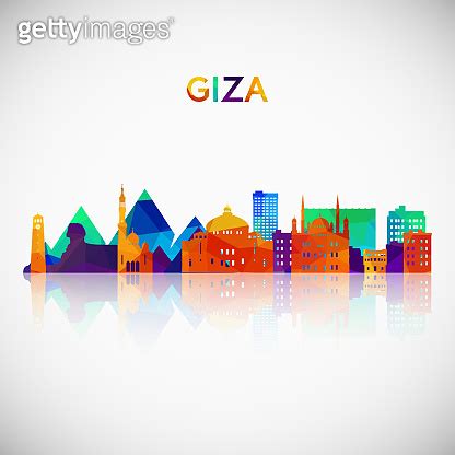 Giza Skyline Silhouette In Colorful Geometric Style Symbol For Your