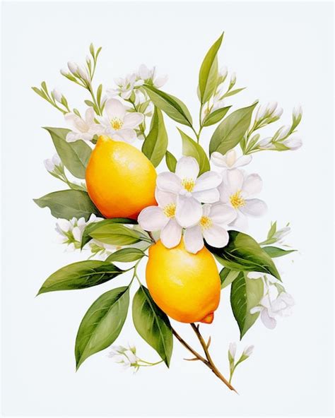 Premium Photo Oranges With Leaves And Flowers On Branches Fruits Lemons