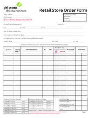 Fillable Online Gsdakotahorizons Retail Store Order Form Girl Scouts