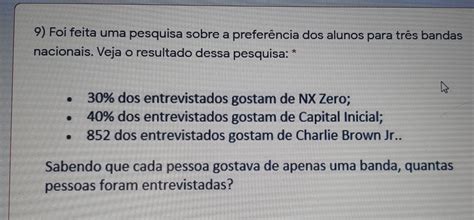 Solved Foi Feita Uma Pesquisa Sobre A Prefer Ncia Dos Alunos Para