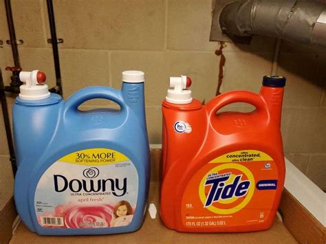 Laundry Room Supplies Including Tide Detergent Downy Fabric Softener