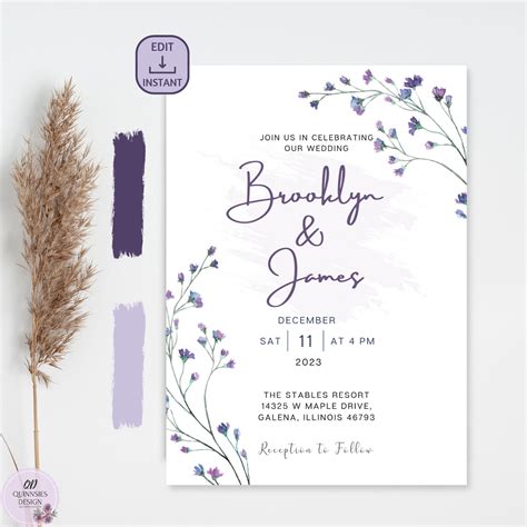 Wedding Invitation Lavender Wedding Invitation Template - Etsy