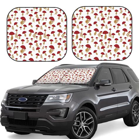 Jgfou Red Mushroom Print Car Windshield Sun Shade Foldable 2 Piece Car