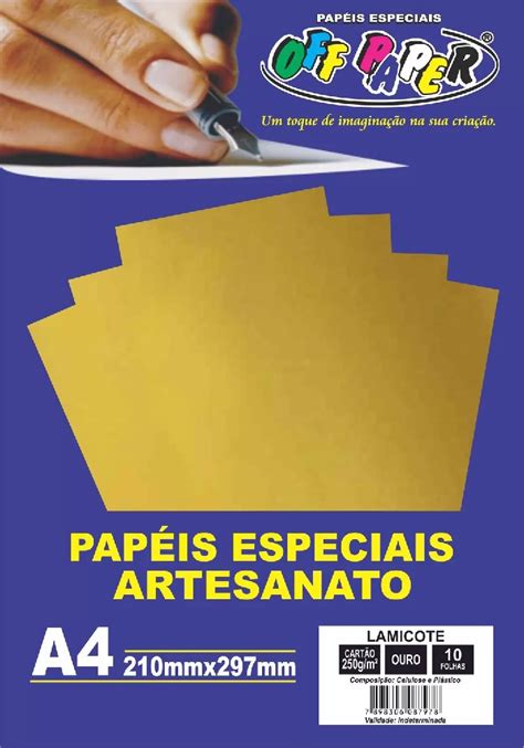 Papel Lamicote Ouro A G C Folhas Off Paper Papelaria