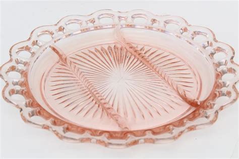 Vintage Pink Depression Glass Plates And Bowls Anchor Hocking Old Colony Open Lace Edge