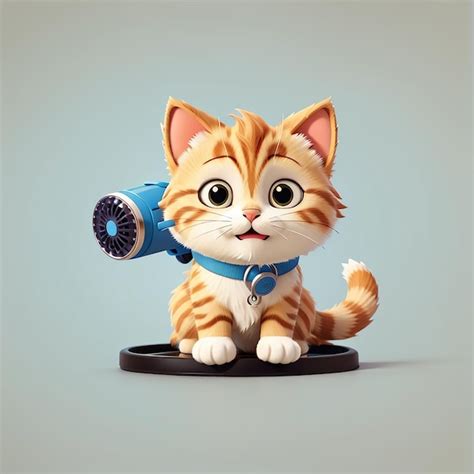 Gato bonito jogando secador de cabelo desenho animado ícone vetorial