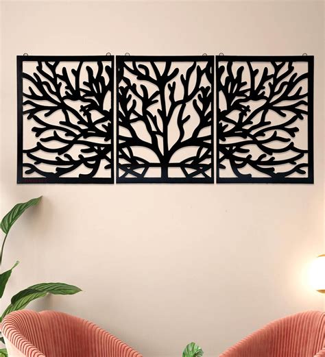 Buy Tree Design Mdf Wall Art Panel In Black Colour By Timberly At