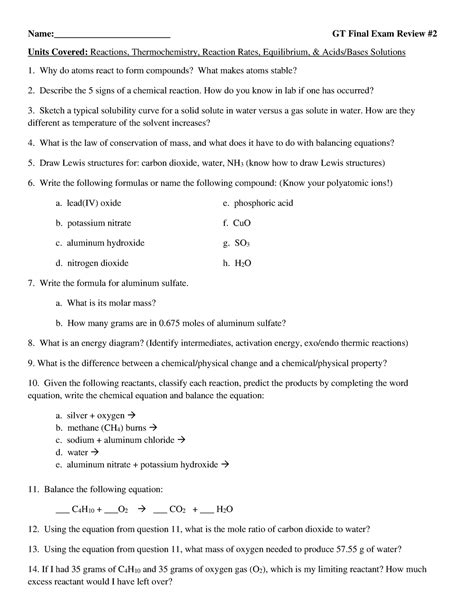 GT Chem Final Study Guide Name GT Final