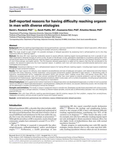 Pdf Self Reported Reasons For Having Difficulty Reaching Orgasm In