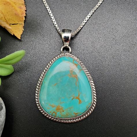 Stn 15 Natural Turquoise Necklace Pendant With Silver Chain Necklace