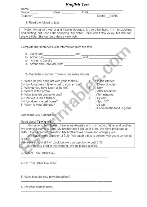 English Test ESL Worksheet By Arduini