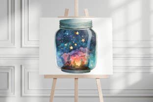 Starry Sky Inside The Jar Watercolor PNG Graphic By Designartstore