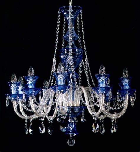 Blue 10 Bulbs Crystal Chandelier Made Of Hand Cut Cased Crystal Glass