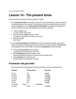 Lesson 14 The Present Tense PDF