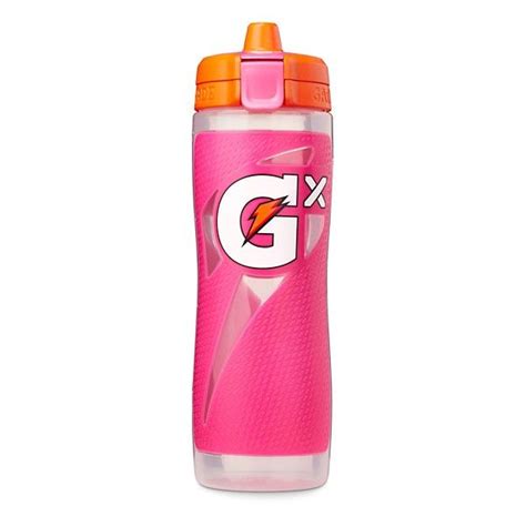 The Gatorade Water Bottle Is Pink And Orange