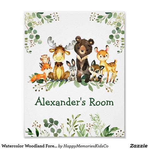 Watercolor Woodland Forest Animals Greenery Poster Zazzle Forest