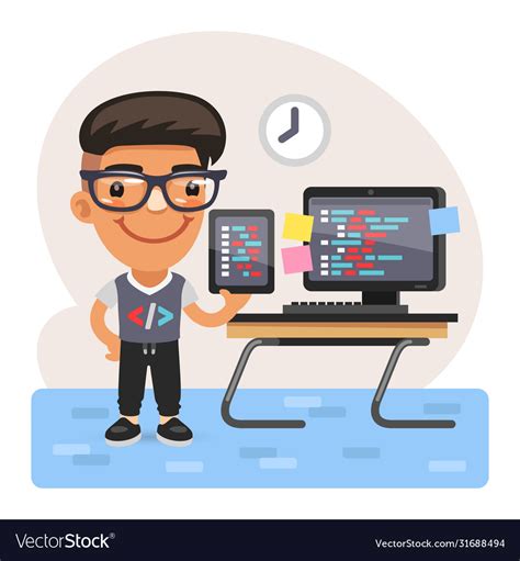 Cartoon coder young man Royalty Free Vector Image