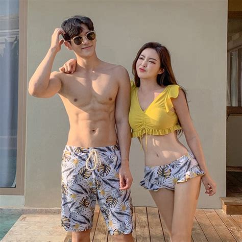 Men and women couple swimsuit bikini men s beach shorts suit female male swimwear 男女 情侣款泳衣