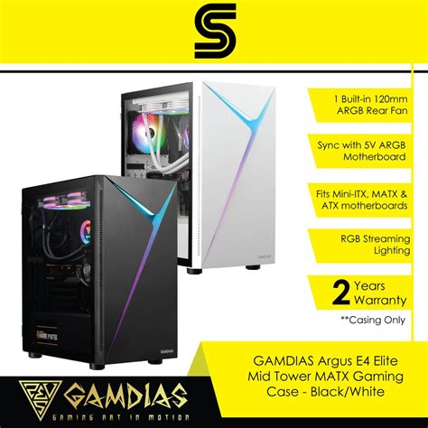 GAMDIAS Argus E4 Elite Mid Tower MATX Gaming Case Black White