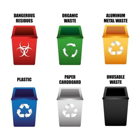 Premium Vector Recycling Bin Set With Icons Isolated Vector Illustration