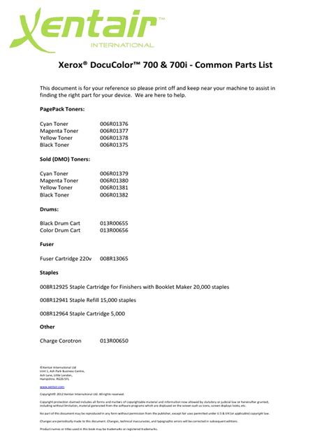 Xerox 700 & 700i Parts Manual | PDF | Intellectual Property Law ...