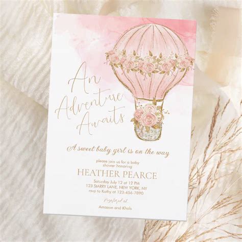 Adventure Awaits Hot Air Balloon Baby Shower Invitation Zazzle
