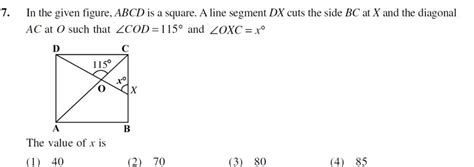 7 In The Given Figure ABCD Is A Square A Line Segment DX Cuts The Side