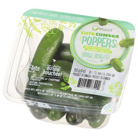 Mucci Farms Cucumbers Snack Sized Cutecumber Poppers Front Right Elevated