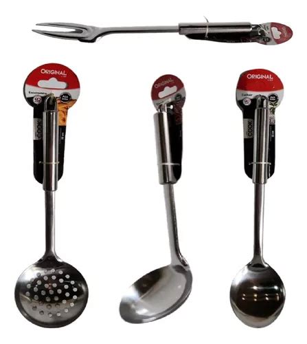 Kit Cozinha Colher Arroz Concha Escumadeira Garfo Trin Inox