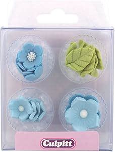 Culpitt Edible Cake Decorations - Sugar Flowers and Leaves (Blue ...