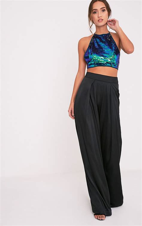 Liberty Green Sequin Halterneck Crop Top Stylish Crop Top Green