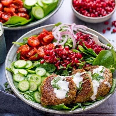 Falafel Salad Bowl With Creamy Feta Dip Nicky S Kitchen Sanctuary