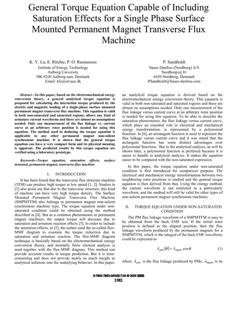 General Torque Equation Capable Of Including Saturation Effects For A