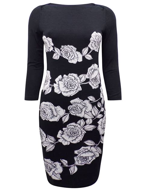 The London Clothing Black Placement Rose Print Shift Dress Size