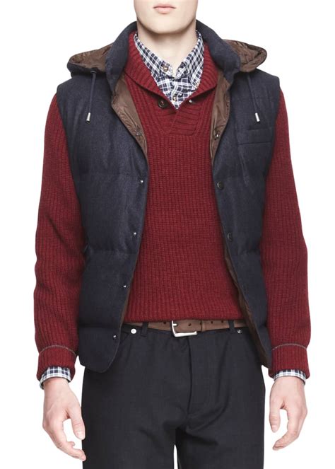 Brunello Cucinelli Hooded Flannel Puffer Vest Bergdorf Goodman