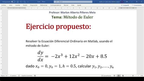 Método De Euler En Matlab Youtube