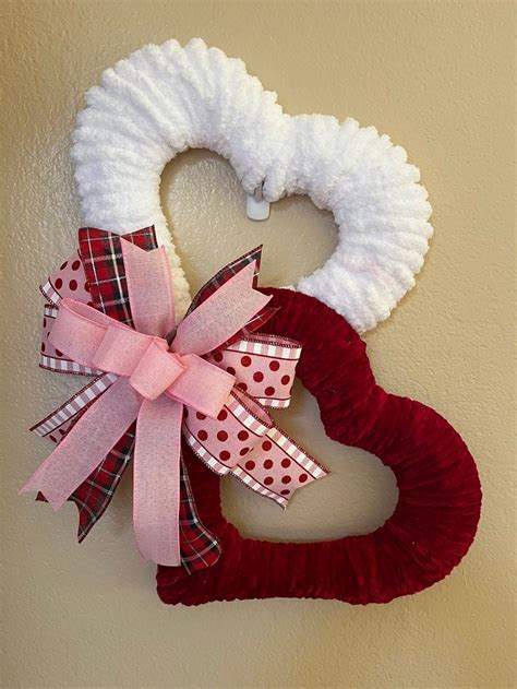 Valentines Day Wreath Heart Yarn Wreath Double Hearts Front Porch