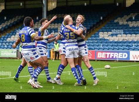 Halifax England 24th September 2023 Ben Crooks Of Halifax Panthers Celebrates Try Rugby