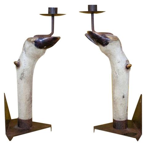 Pair Of African Antelope Horns Mounted On Base Of Stainless Steel For