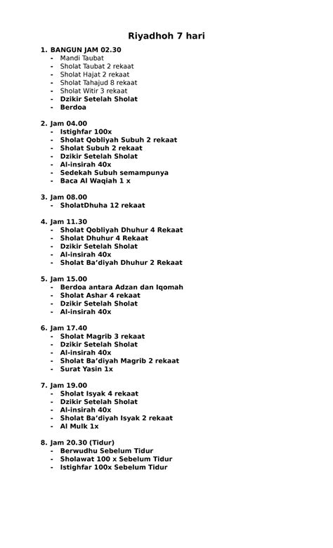 Riyadhoh Hari Riyadhoh Hari Bangun Jam Mandi Taubat Sholat