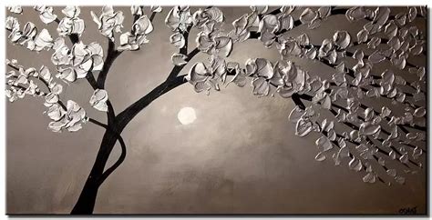 Silver Blooming Tree Painting On Canvas Original Textured Big Silver